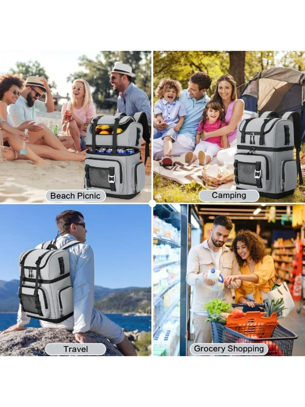 Large Insulated Waterproof Cooler Backpack - Double Decker, Leak Proof, 26L